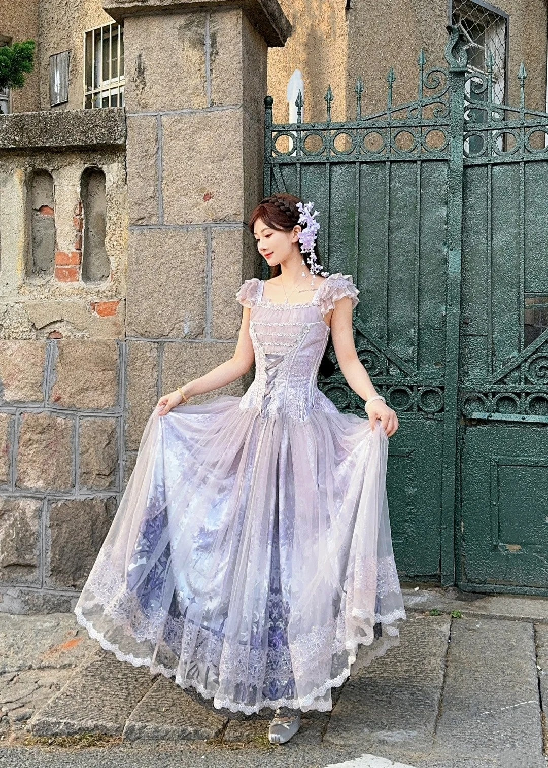 Robe de bal de princesse bustier à volants en satin long, robe de soirée C8117