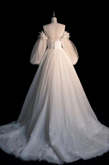 Robe de mariée longue en Tulle blanc, ligne A, épaules dénudées, conte de fées, C819