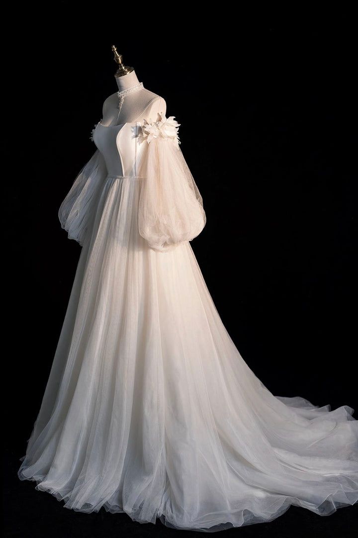 Robe de mariée longue en Tulle blanc, ligne A, épaules dénudées, conte de fées, C819