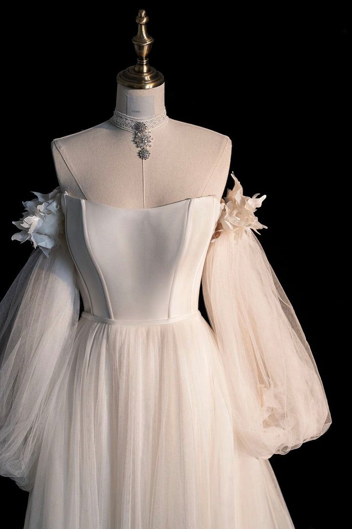 Robe de mariée longue en Tulle blanc, ligne A, épaules dénudées, conte de fées, C819