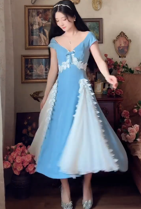 Robe de bal de princesse bustier à volants en satin long, robe de soirée C8117