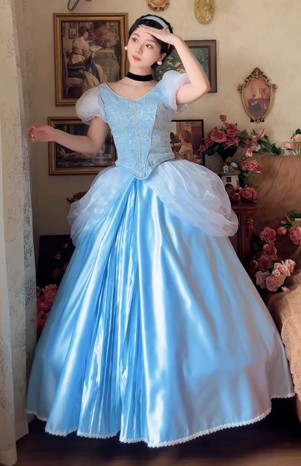 Robe de bal de princesse bustier à volants en satin long, robe de soirée C8117