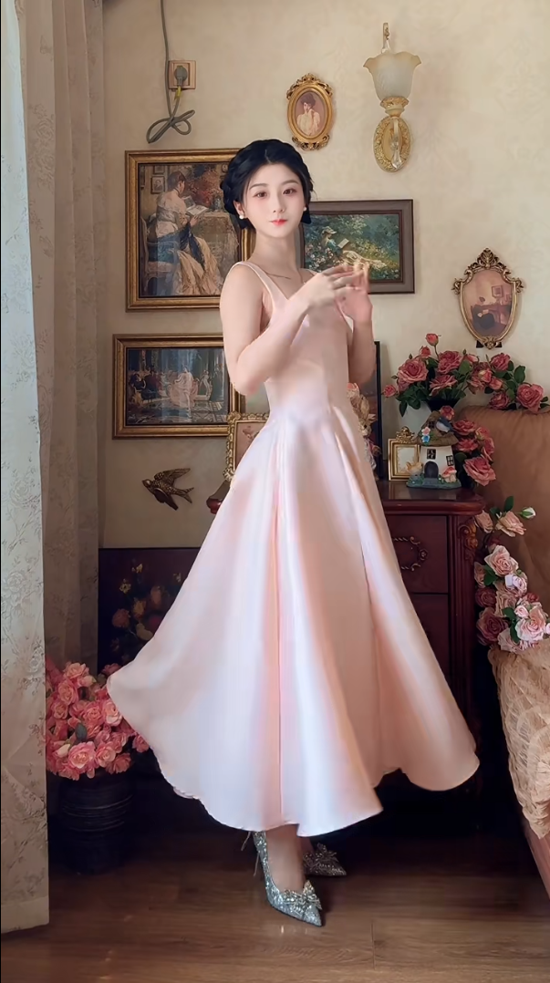 Robe de bal de princesse bustier à volants en satin long, robe de soirée C8117