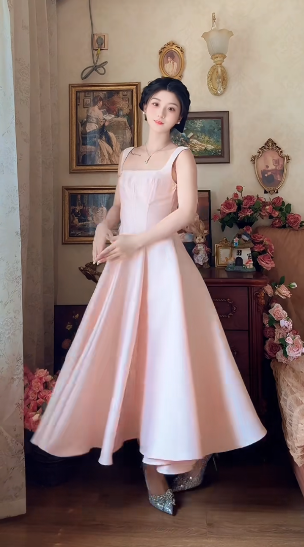 Robe de bal de princesse bustier à volants en satin long, robe de soirée C8117
