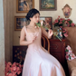 Robe de bal de princesse bustier à volants en satin long, robe de soirée C8117