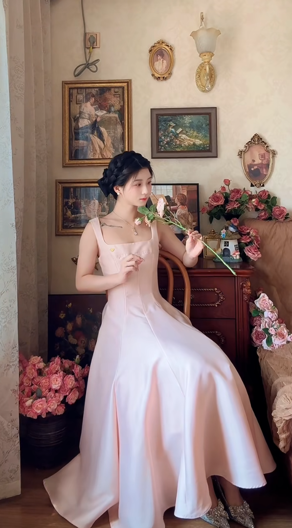 Robe de bal de princesse bustier à volants en satin long, robe de soirée C8117