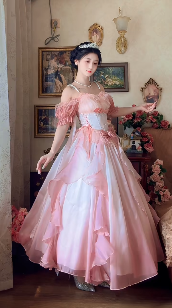 Robe de bal de princesse bustier à volants en satin long, robe de soirée C8117