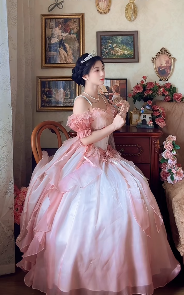 Robe de bal de princesse bustier à volants en satin long, robe de soirée C8117