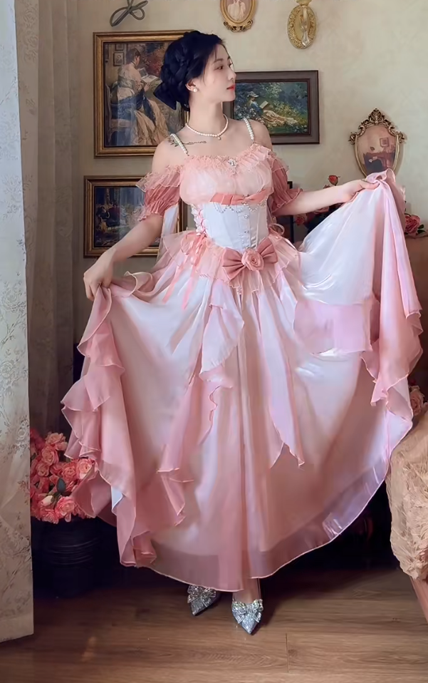 Robe de bal de princesse bustier à volants en satin long, robe de soirée C8117