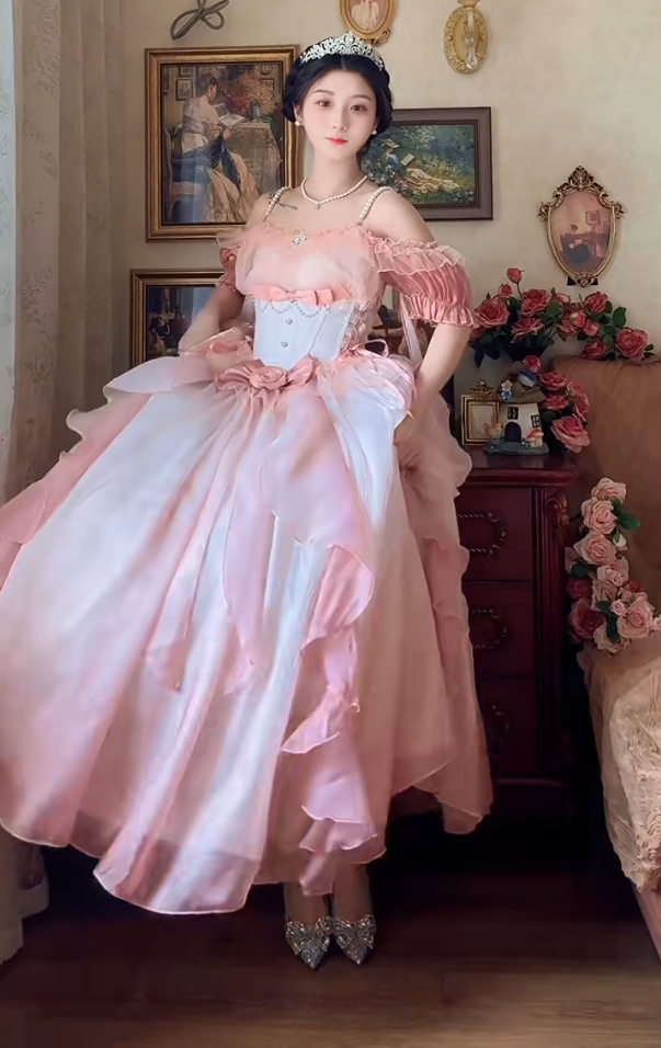 Robe de bal de princesse bustier à volants en satin long, robe de soirée C8117