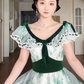 Graceful V Neck A-Line Green Prom Dress Velvet Bow Tulle  Evening Gown C8195