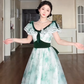 Graceful V Neck A-Line Green Prom Dress Velvet Bow Tulle  Evening Gown C8195