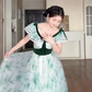Graceful V Neck A-Line Green Prom Dress Velvet Bow Tulle  Evening Gown C8195