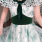 Graceful V Neck A-Line Green Prom Dress Velvet Bow Tulle  Evening Gown C8195