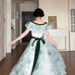 Graceful V Neck A-Line Green Prom Dress Velvet Bow Tulle  Evening Gown C8195