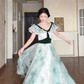 Graceful V Neck A-Line Green Prom Dress Velvet Bow Tulle  Evening Gown C8195