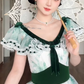 Graceful V Neck A-Line Green Prom Dress Velvet Bow Tulle  Evening Gown C8195