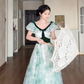 Graceful V Neck A-Line Green Prom Dress Velvet Bow Tulle  Evening Gown C8195