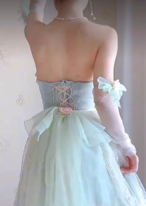Charming Strapless Mint Green Homecoming Dress Lace Bows A-Line Birthday Dress C8197