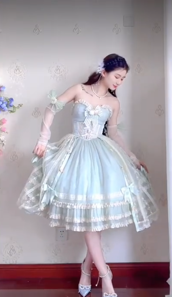 Charming Strapless Mint Green Homecoming Dress Lace Bows A-Line Birthday Dress C8197
