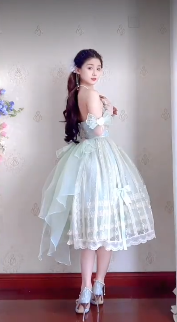 Charming Strapless Mint Green Homecoming Dress Lace Bows A-Line Birthday Dress C8197