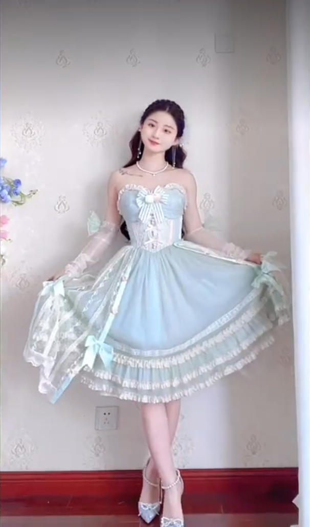 Charming Strapless Mint Green Homecoming Dress Lace Bows A-Line Birthday Dress C8197