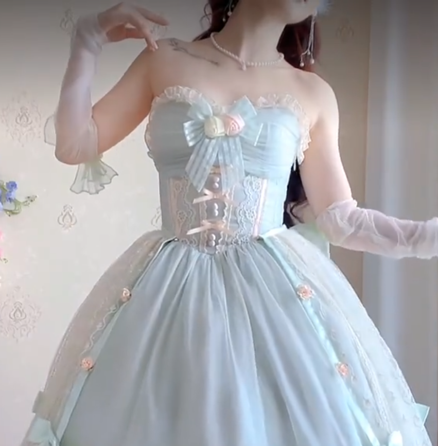 Charming Strapless Mint Green Homecoming Dress Lace Bows A-Line Birthday Dress C8197