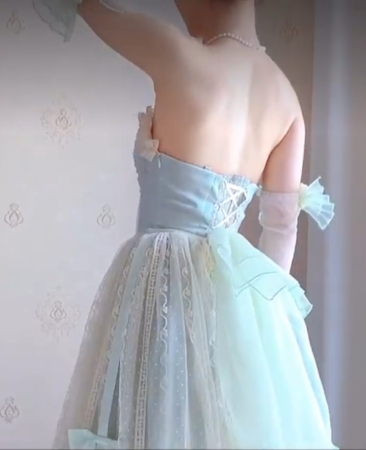 Charming Strapless Mint Green Homecoming Dress Lace Bows A-Line Birthday Dress C8197