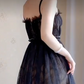 Sexy Spaghetti Straps Black Prom Dress  Lace Tulle A-Line Evening Dress C8199