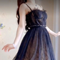 Sexy Spaghetti Straps Black Prom Dress  Lace Tulle A-Line Evening Dress C8199