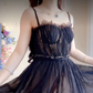 Sexy Spaghetti Straps Black Prom Dress  Lace Tulle A-Line Evening Dress C8199