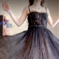 Sexy Spaghetti Straps Black Prom Dress  Lace Tulle A-Line Evening Dress C8199