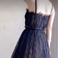 Sexy Spaghetti Straps Black Prom Dress  Lace Tulle A-Line Evening Dress C8199