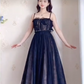 Sexy Spaghetti Straps Black Prom Dress  Lace Tulle A-Line Evening Dress C8199