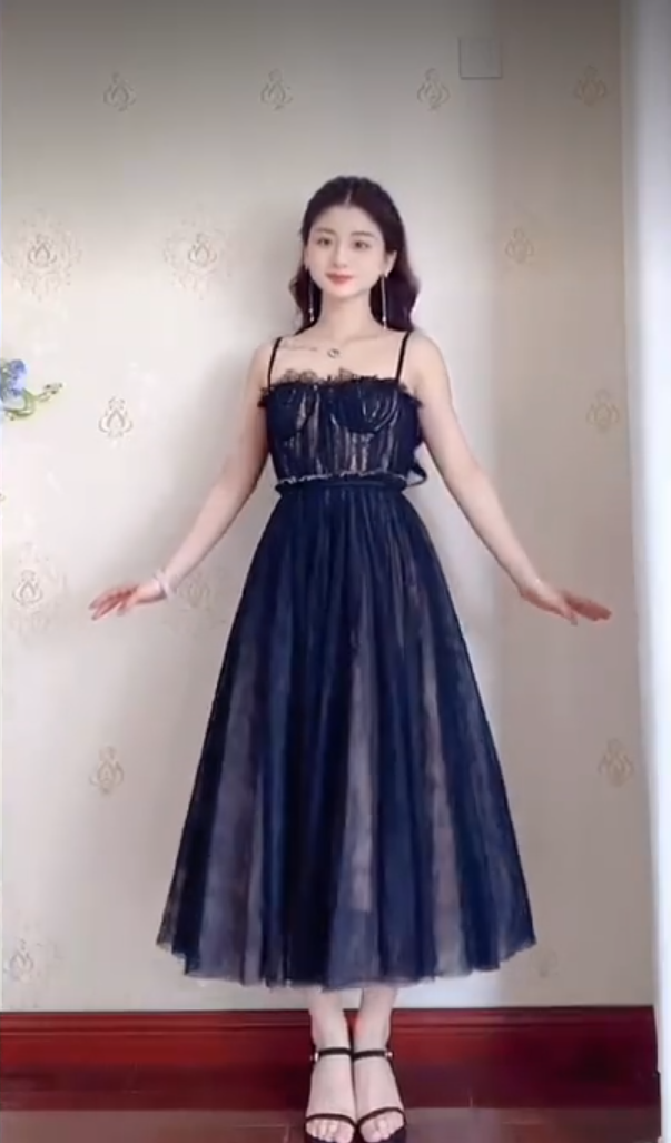 Sexy Spaghetti Straps Black Prom Dress  Lace Tulle A-Line Evening Dress C8199