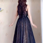 Sexy Spaghetti Straps Black Prom Dress  Lace Tulle A-Line Evening Dress C8199