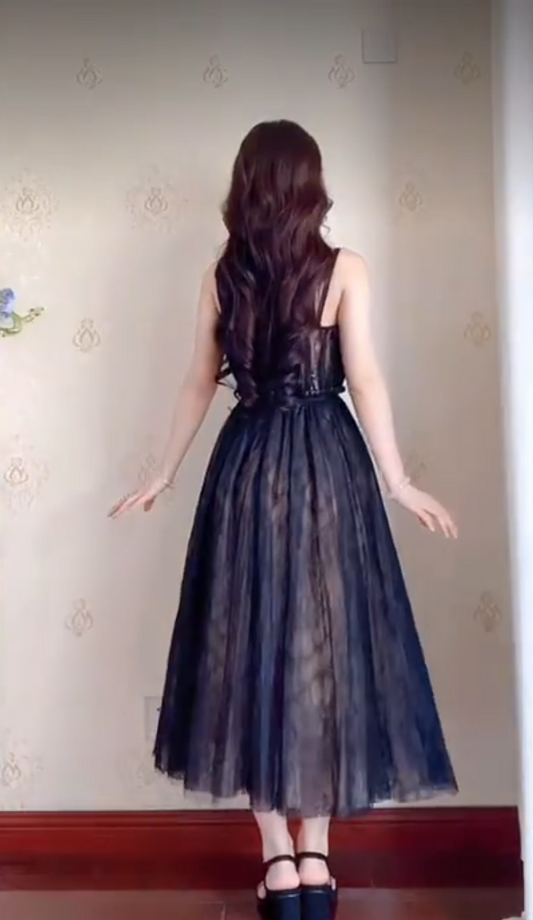 strapless open back dress Black Red Tea Length Prom Dresses, Tea Length Red Black Formal Graduation  Dresses