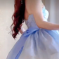 Romantic Strapless Blue Homecoming Dress Lace A-Line Birthday Dress C8202