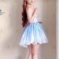 Romantic Strapless Blue Homecoming Dress Lace A-Line Birthday Dress C8202