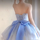 Romantic Strapless Blue Homecoming Dress Lace A-Line Birthday Dress C8202