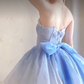 Romantic Strapless Blue Homecoming Dress Lace A-Line Birthday Dress C8202