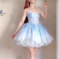 Romantic Strapless Blue Homecoming Dress Lace A-Line Birthday Dress C8202