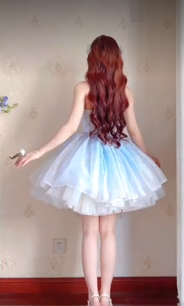 Romantic Strapless Blue Homecoming Dress Lace A-Line Birthday Dress C8202