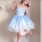Romantic Strapless Blue Homecoming Dress Lace A-Line Birthday Dress C8202