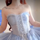 Romantic Strapless Blue Homecoming Dress Lace A-Line Birthday Dress C8202