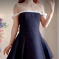 Charming Off-the-Shoulder Black Homecoming Dress Pleated A-Line Birthday Dress C8203