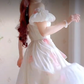 Elegant Off-the-Shoulder Ruffles Prom Dress Floral Chiffon A-Line Evening Dress C8205