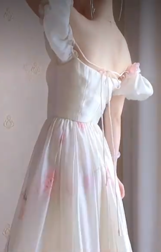 Elegant Off-the-Shoulder Ruffles Prom Dress Floral Chiffon A-Line Evening Dress C8205