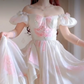 Elegant Off-the-Shoulder Ruffles Prom Dress Floral Chiffon A-Line Evening Dress C8205