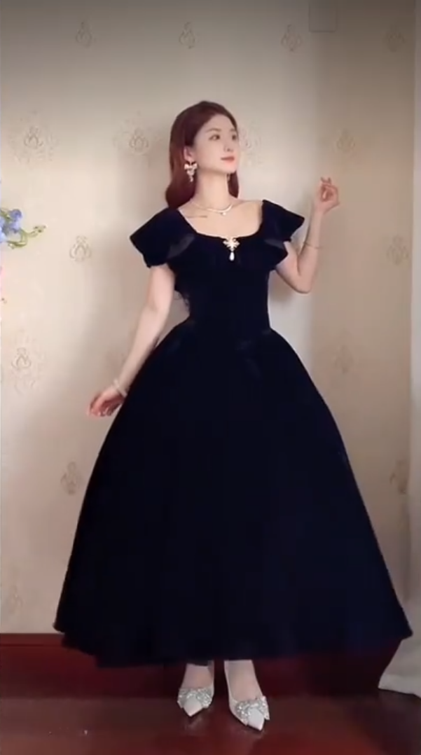 Robe de bal de princesse bustier à volants en satin long, robe de soirée C8117